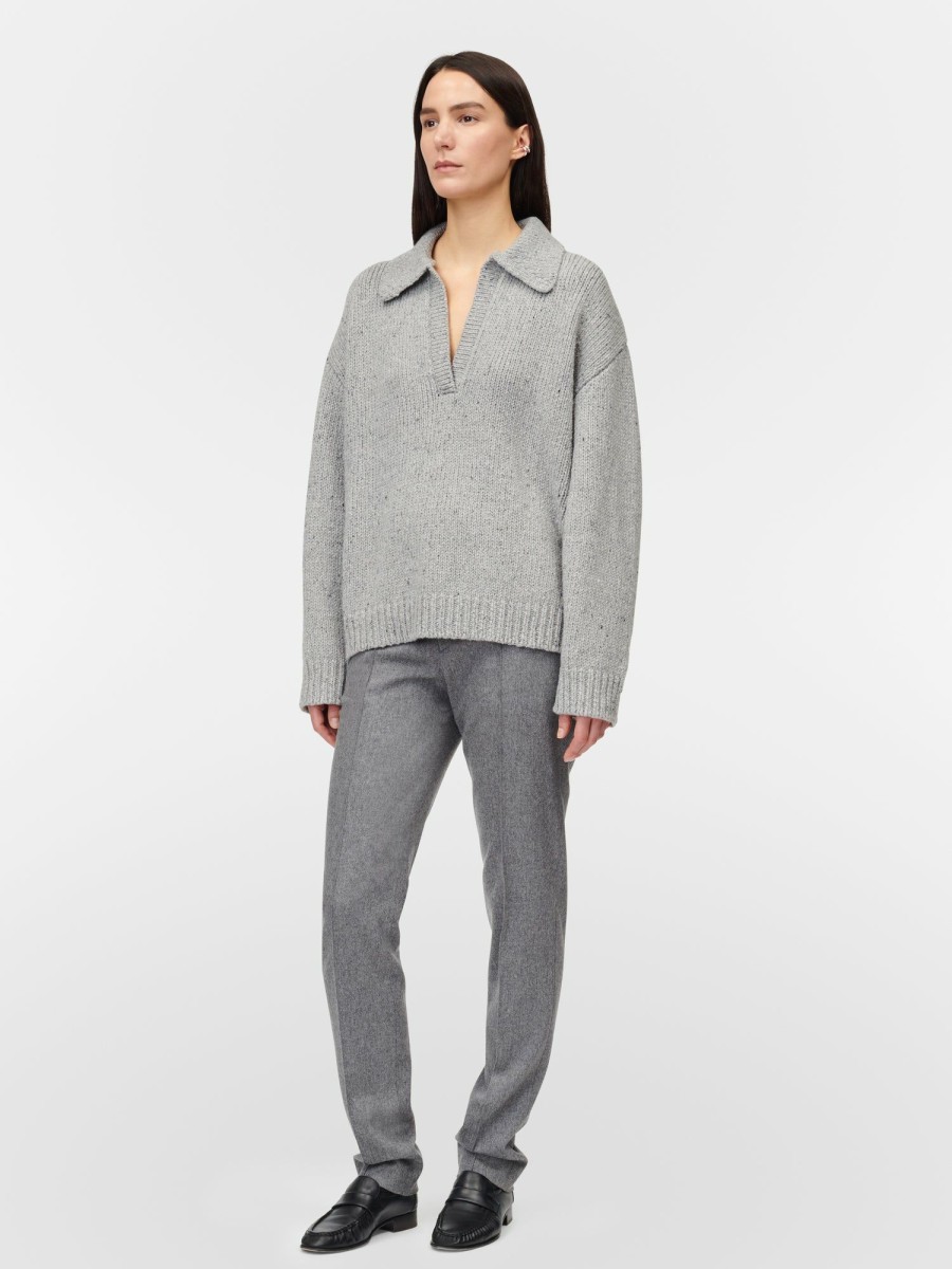 Sweaters Maria Mcmanus | Split Sleeve Collar Sweater In Grey Donegal Tweed