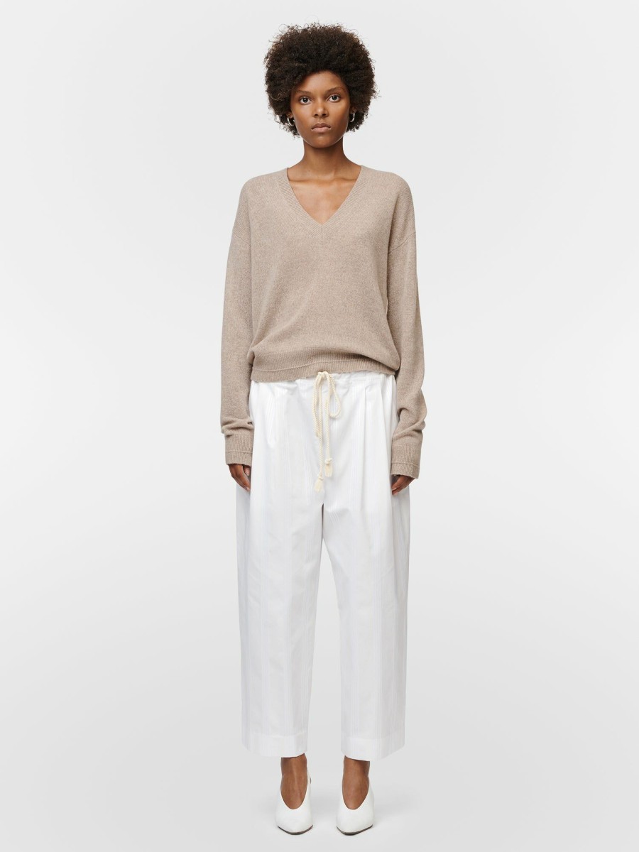 Trousers Maria Mcmanus | Drawstring Pant In Ivory & White Stripe