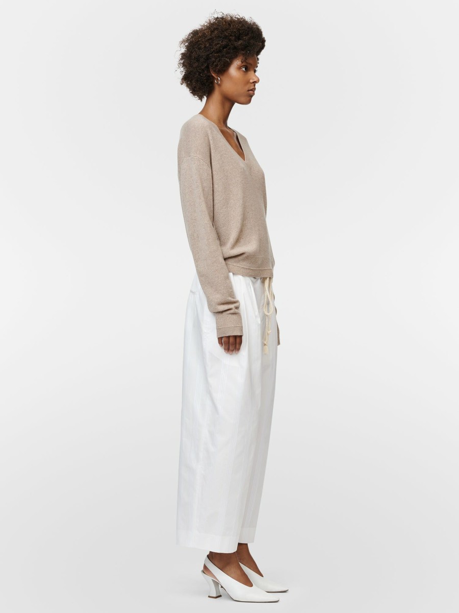 Trousers Maria Mcmanus | Drawstring Pant In Ivory & White Stripe