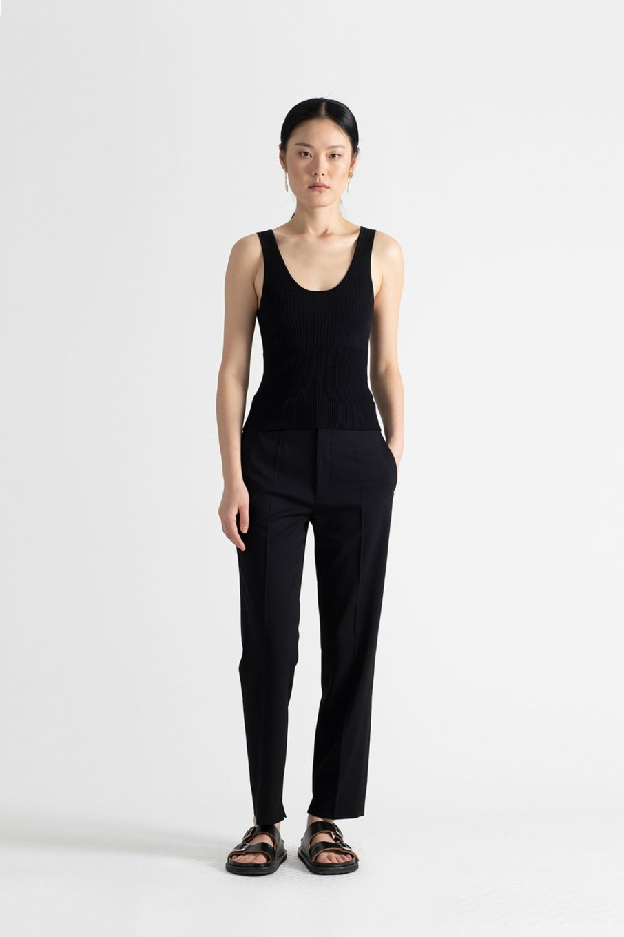 Tops Maria Mcmanus | Responsible Compact Viscose Stretch Scoop Back Tank In Black