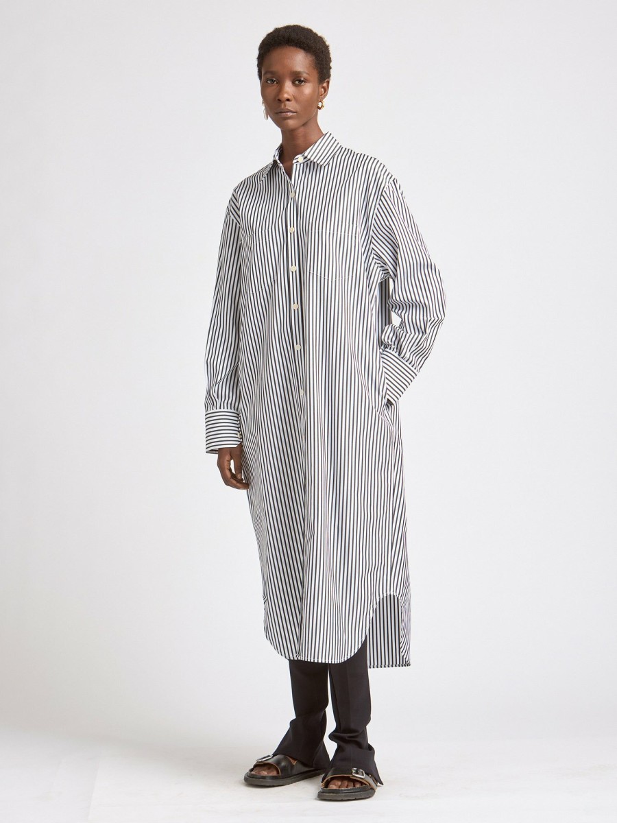 Dresses Maria Mcmanus | Oversized Shirt Dress In Black & White Stripe