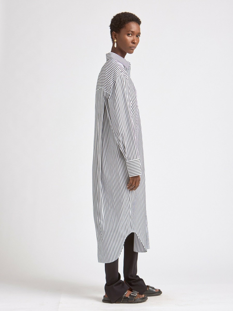 Dresses Maria Mcmanus | Oversized Shirt Dress In Black & White Stripe