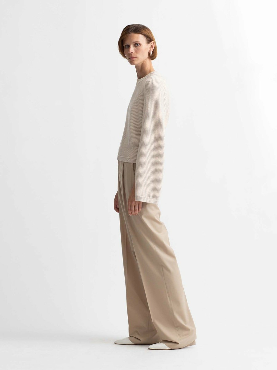 Tops Maria Mcmanus | Recycled Cashmere X Organic Cotton Crop Bell Sleeve Crew In Crema