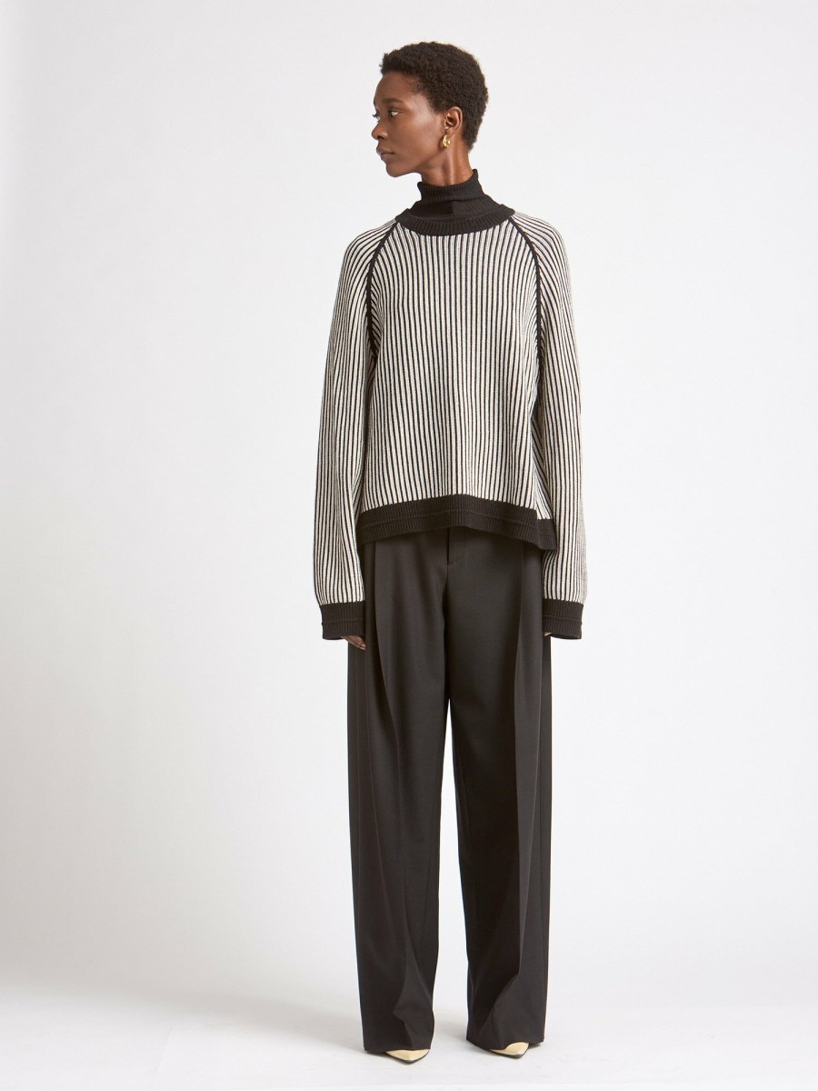 Sweaters Maria Mcmanus | Tear Drop Back Crew In Black & Crema