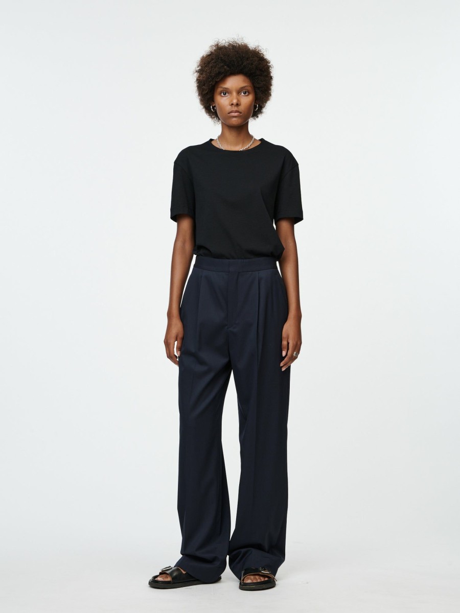 Trousers Maria Mcmanus | Responsible Wool High Waisted Pleat Front Pant In Midnight Navy