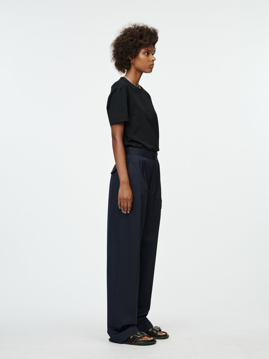 Trousers Maria Mcmanus | Responsible Wool High Waisted Pleat Front Pant In Midnight Navy