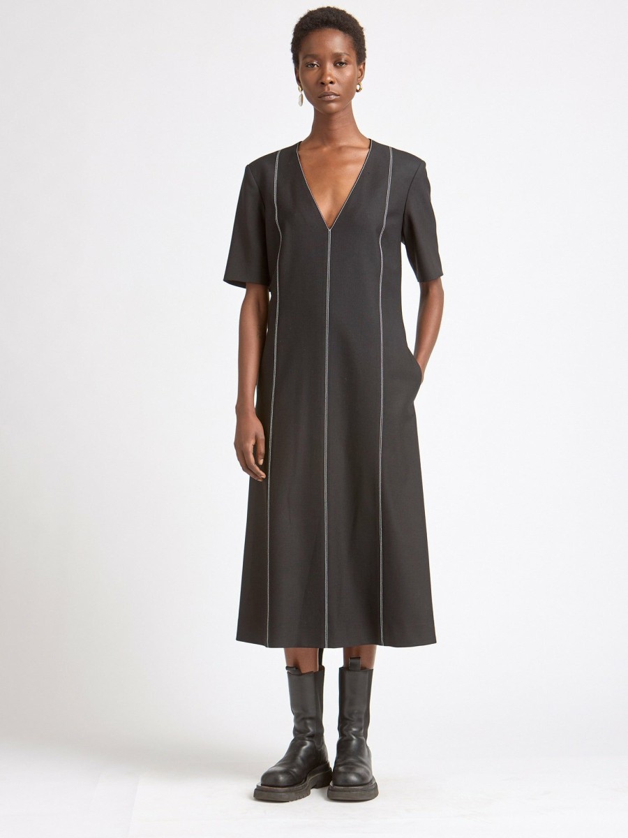 Dresses Maria Mcmanus | V Neck Midi Dress In Black