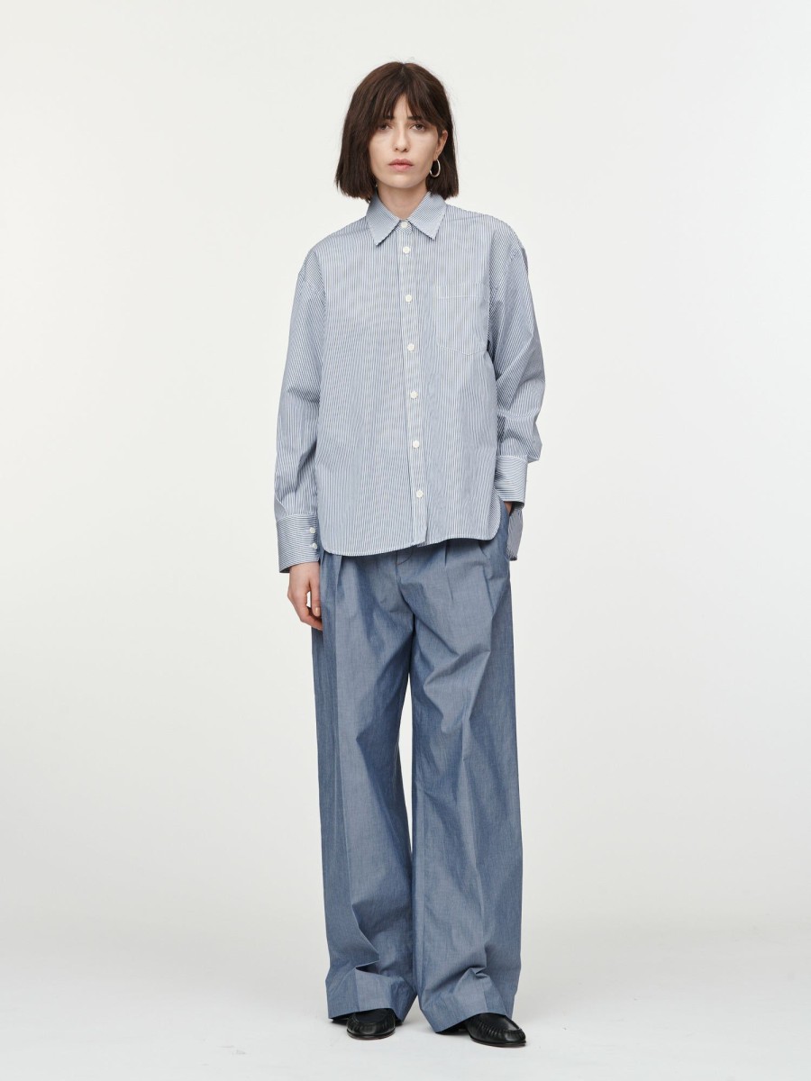 Trousers Maria Mcmanus | Double Pleat Front Trouser In Chambray