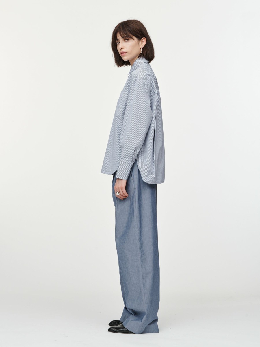 Trousers Maria Mcmanus | Double Pleat Front Trouser In Chambray