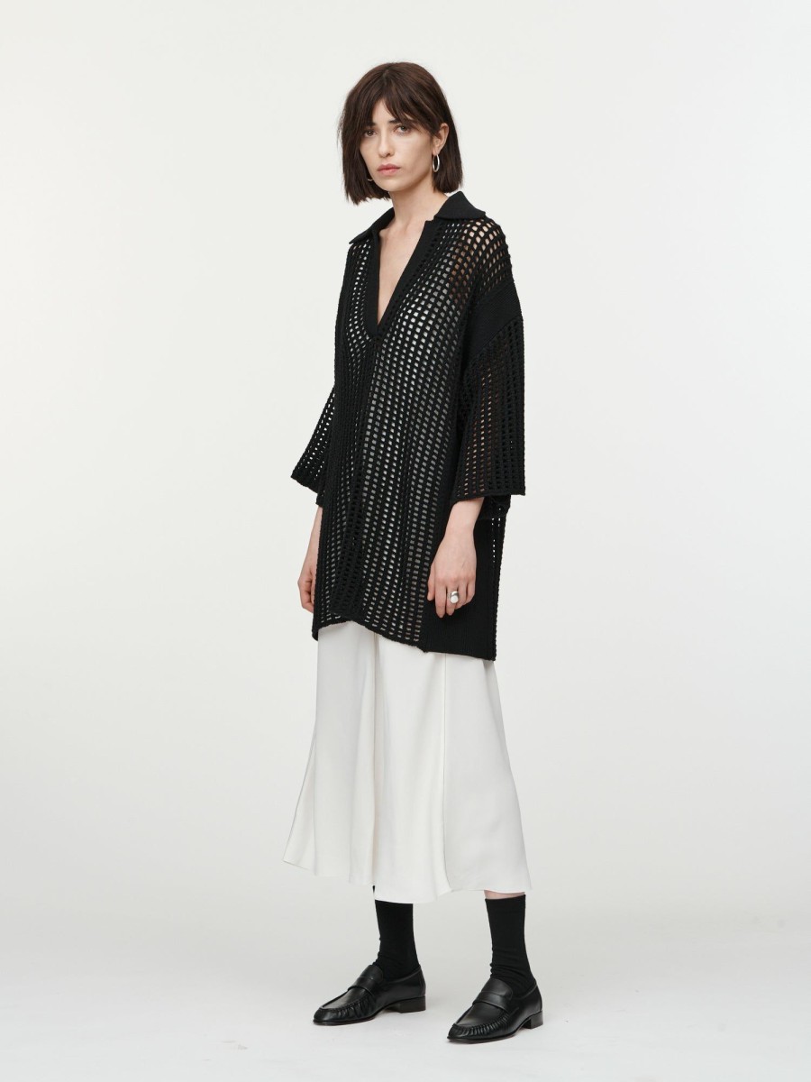 Tops Maria Mcmanus | Crochet Polo Tunic In Black