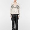 Sweaters Maria Mcmanus | Boyfriend Cardigan In Crema W/ Black Stripe