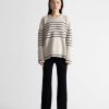 Sweaters Maria Mcmanus | Heavy Gauge Oversized Crew In Crema W/ Black Stripe