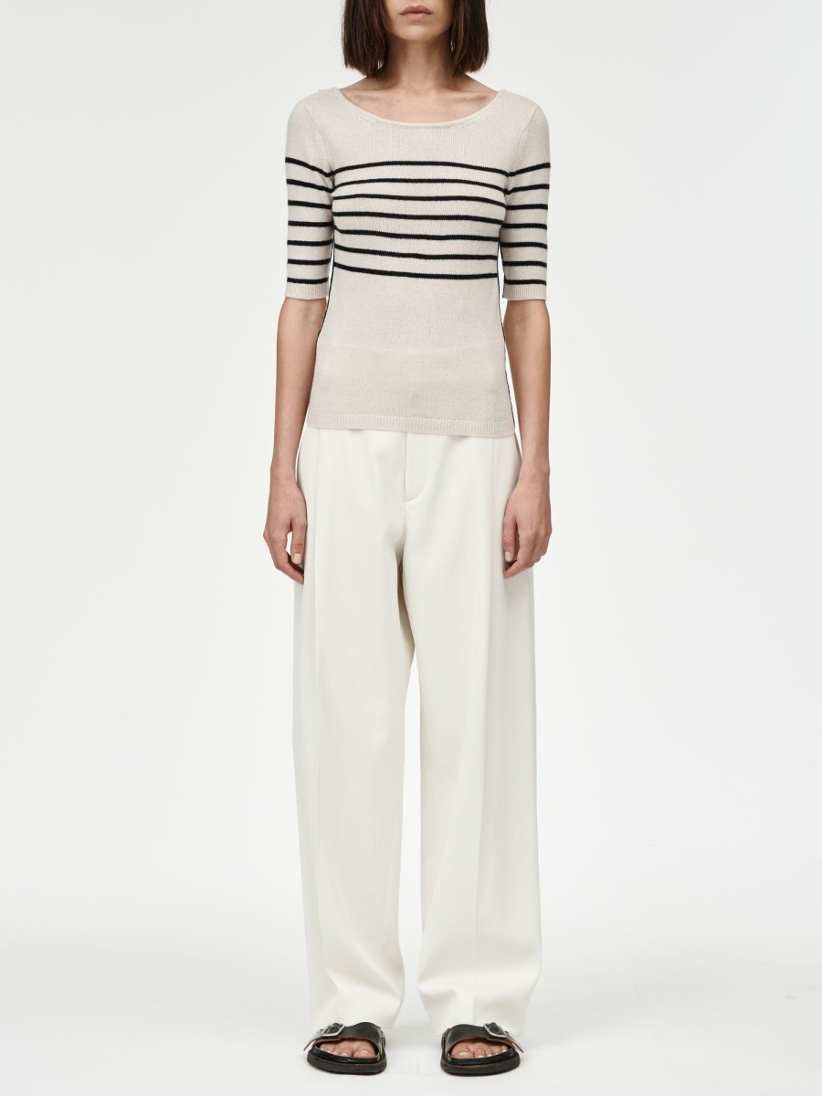 Tops Maria Mcmanus | Scoop Back Top In Crema With Black Stripe