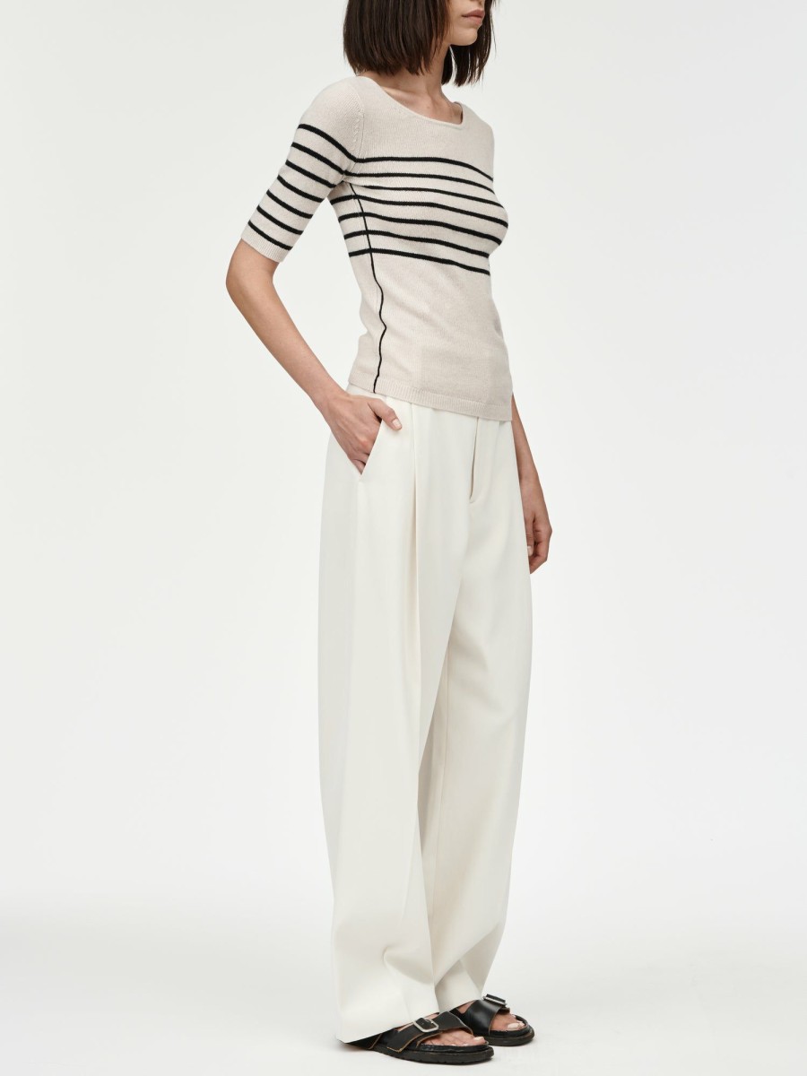 Tops Maria Mcmanus | Scoop Back Top In Crema With Black Stripe