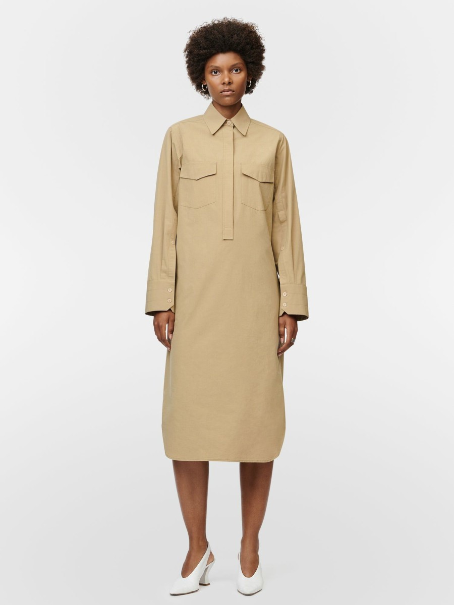 Dresses Maria Mcmanus | Split Sleeve Shirt Dress In Khaki