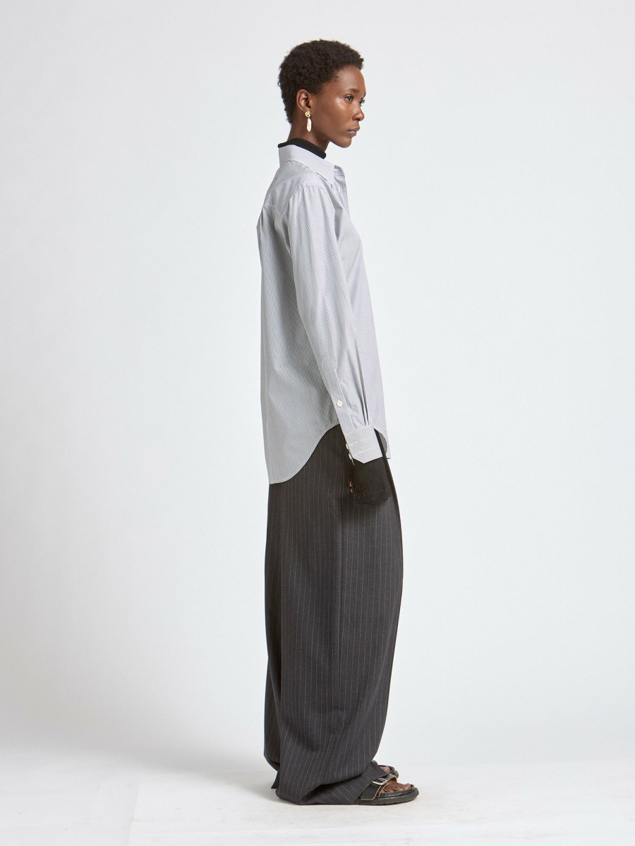 Shirts Maria Mcmanus | Slim Tunic Shirt In Black & White Ticking Stripe