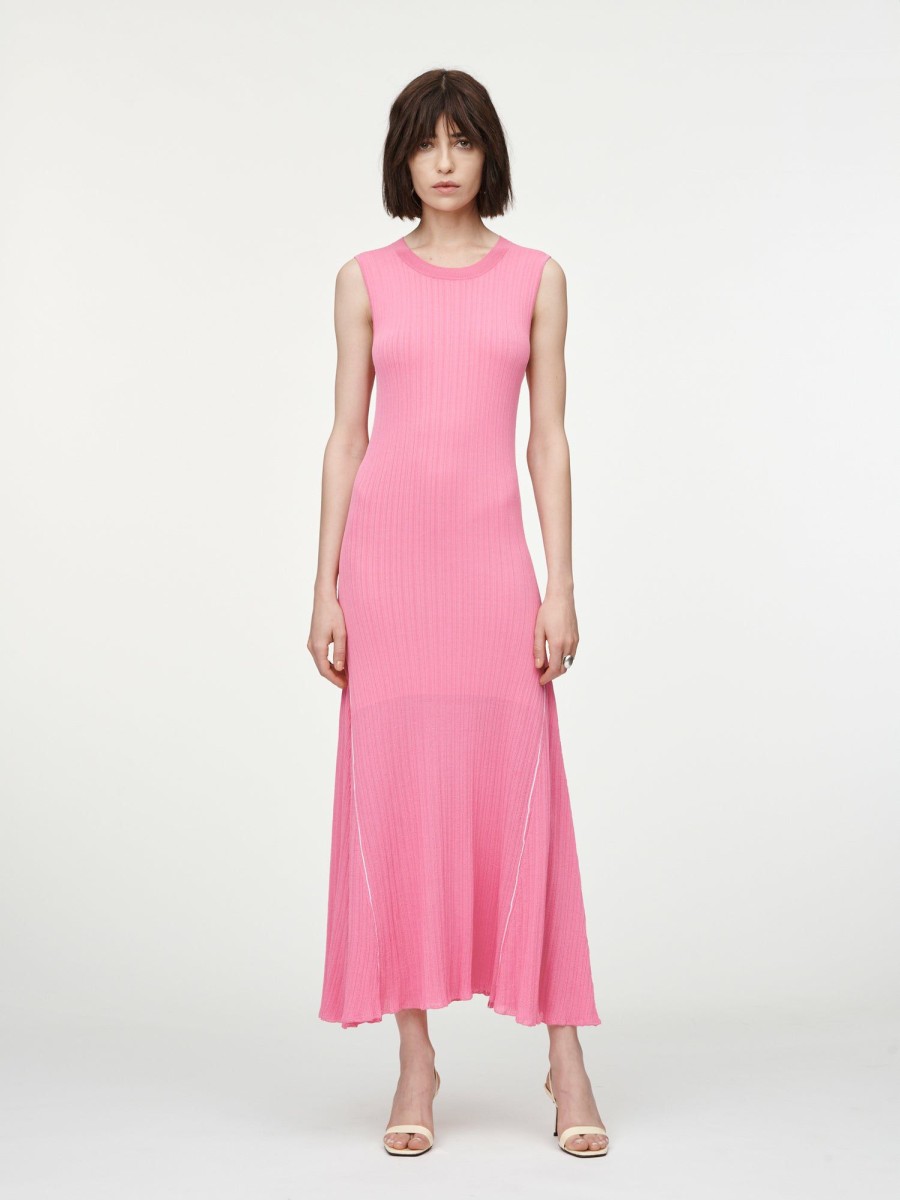 Dresses Maria Mcmanus | Crepe Ribbed Godet Dress In Bubblegum