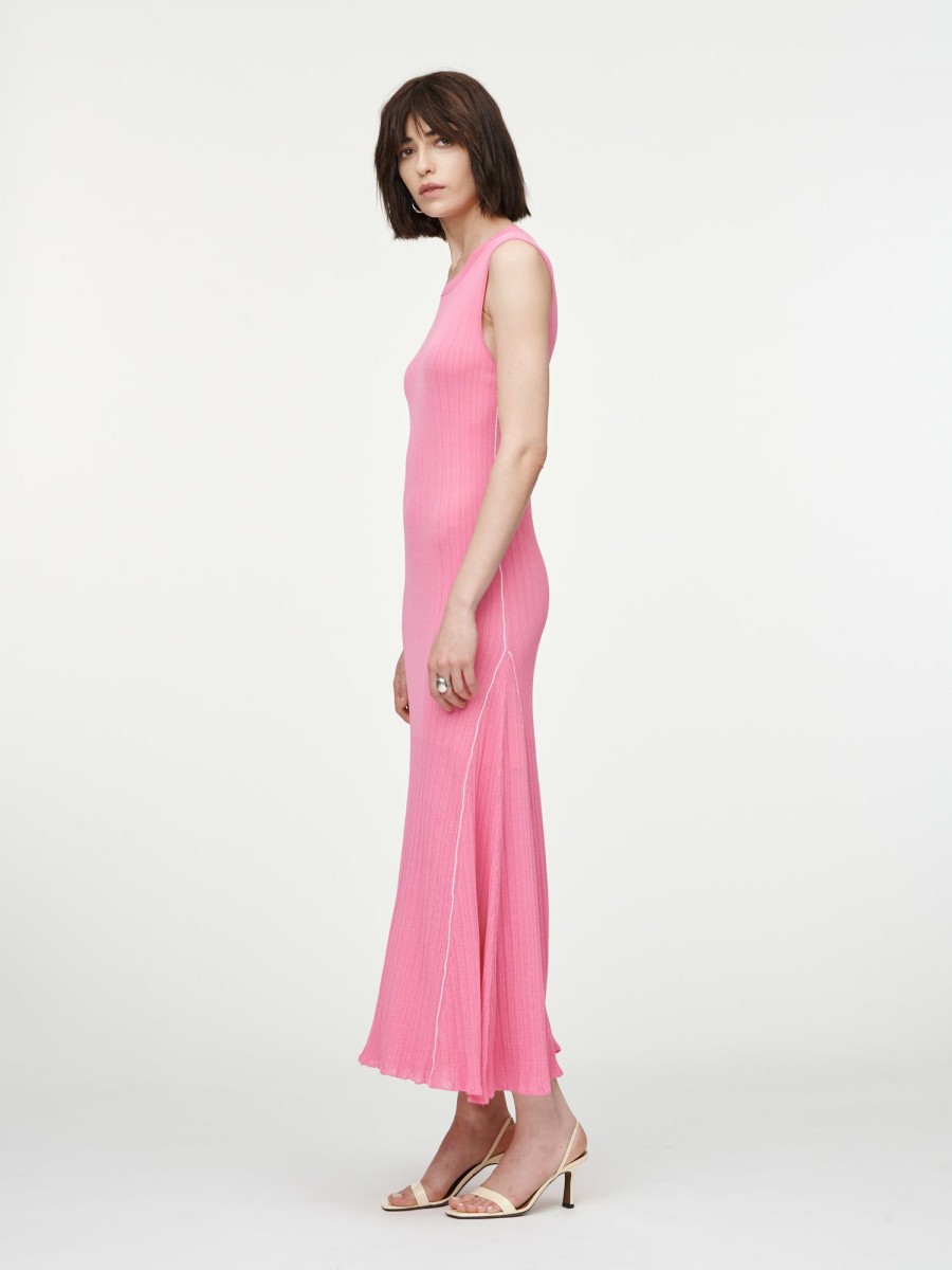 Dresses Maria Mcmanus | Crepe Ribbed Godet Dress In Bubblegum