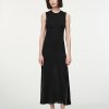 Dresses Maria Mcmanus | Crepe Ribbed Godet Dress In Black