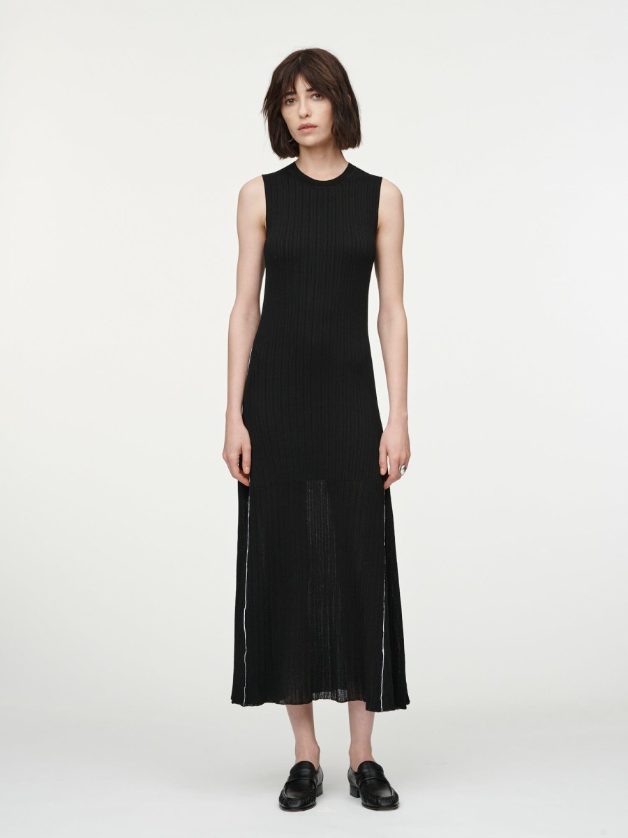 Dresses Maria Mcmanus | Crepe Ribbed Godet Dress In Black