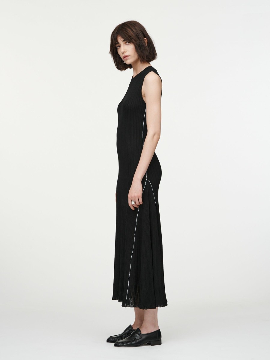 Dresses Maria Mcmanus | Crepe Ribbed Godet Dress In Black