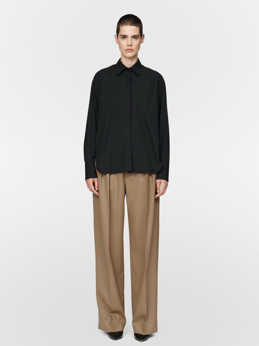 Shirts Maria Mcmanus | Oversized Covered Placket Shirt In Black