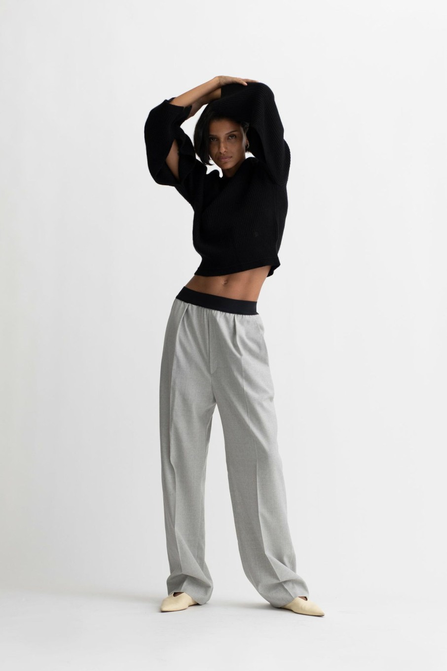 Trousers Maria Mcmanus | Responsible Wool High Waisted Wide Leg Pull On Pant In Light Heather Grey