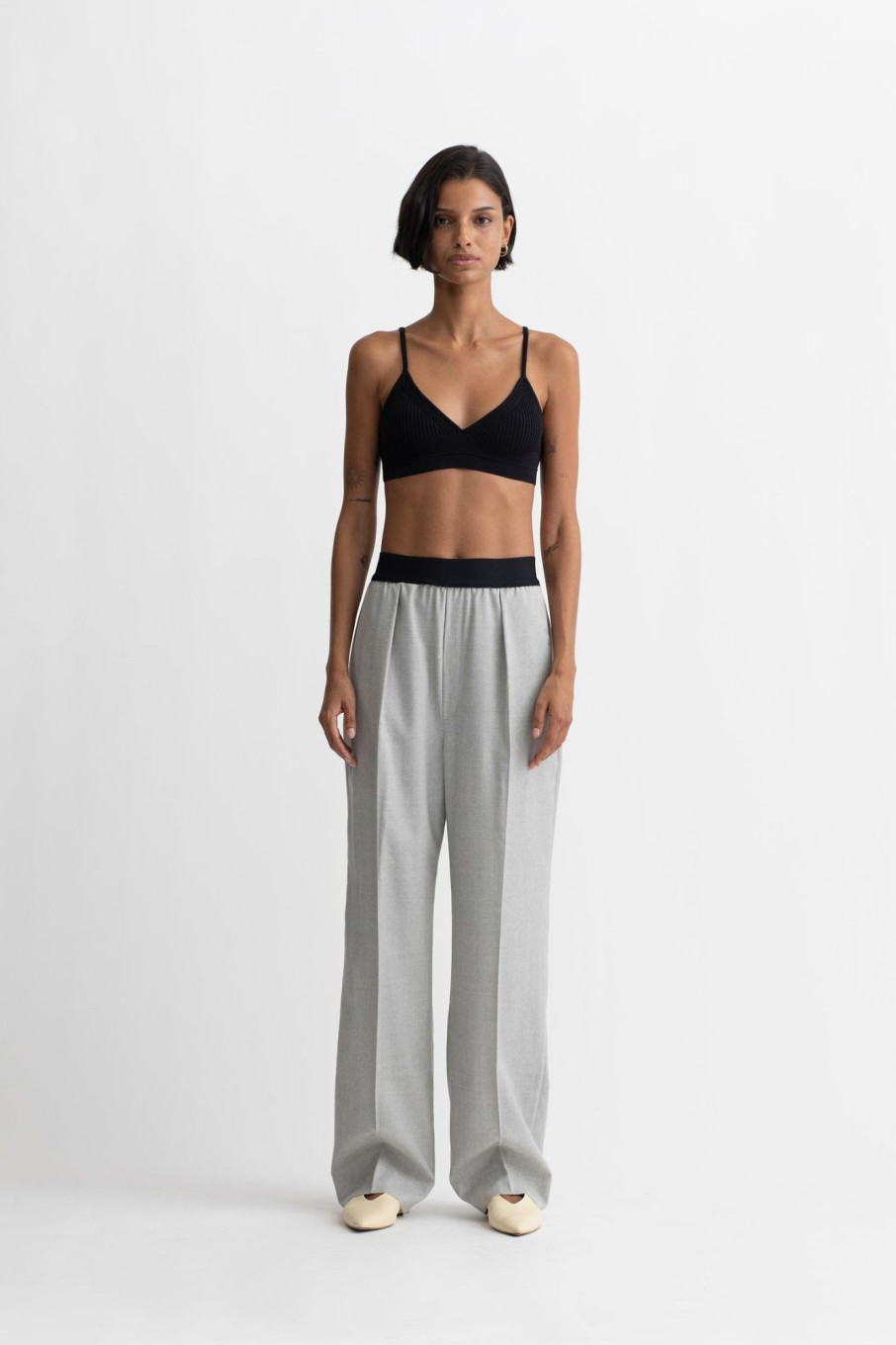 Trousers Maria Mcmanus | Responsible Wool High Waisted Wide Leg Pull On Pant In Light Heather Grey