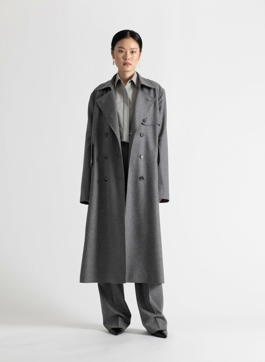 Outerwear Maria Mcmanus | Storm Flap Trench Coat In Medium Heather Grey